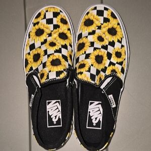 Vans Womens Sunflower Checkered Slip-On Sneakers - Black and Yellow